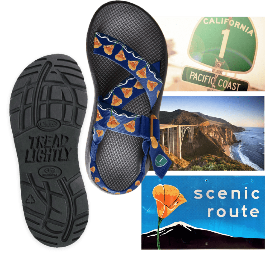 Chaco sandals based off scenic routes from the tire cleanups