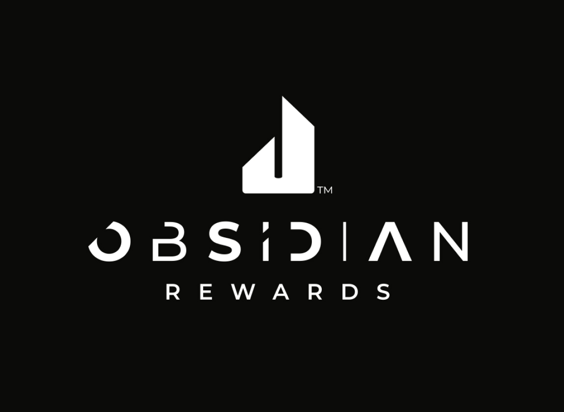 Obsidian Rewards logo white on black background