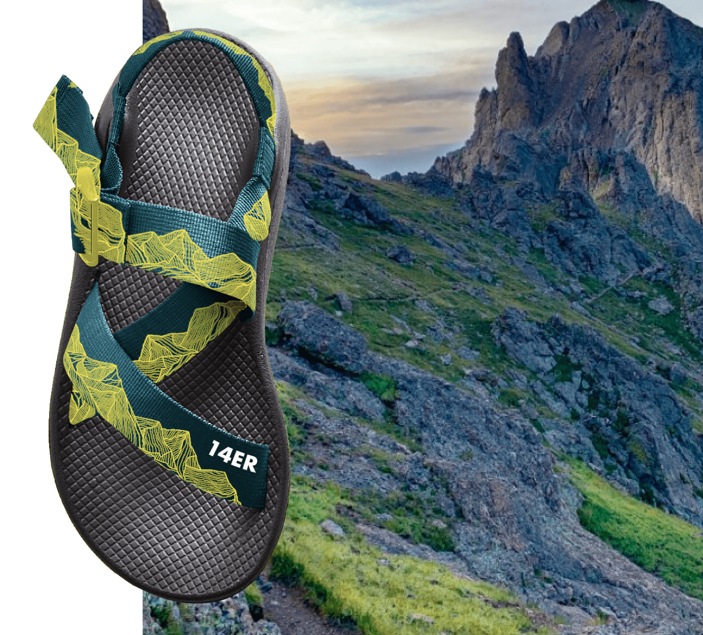 Chaco sandals custom design with mountains in background